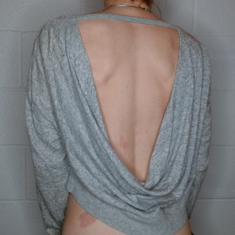 BCBGMaxAzria Lovanni Heather Gray Draped Backless Sweatshirt